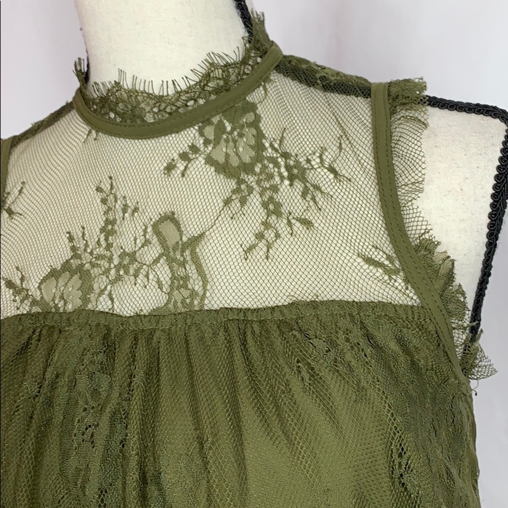 Xhilaration sleeveless olive green lace top - Picture 2 of 7